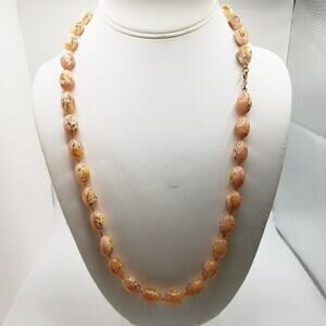 Vintage Floral Lucite Beaded Necklace, Mid-Century, Oval Beads, 24 Inches